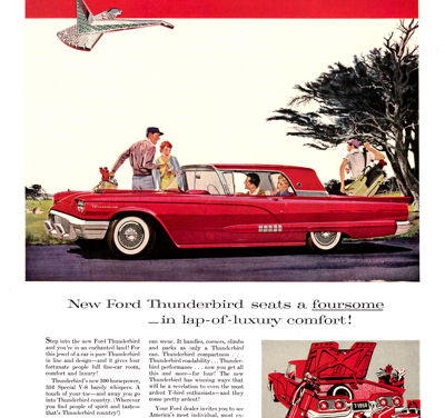 1958 Ford Thunderbird Print Ad Copy “New Ford Thunderbird seats a foursome . . .” NOTE: This Print Ad appeared in Holiday Magazine in April 1958.