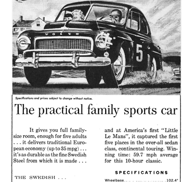 1958 Volvo PV544 Ad “This Volvo – the practical family sports car”