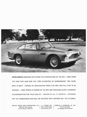 1959 Aston Martin Ad "Aston Martin announce with pride the introduction of the DB4"