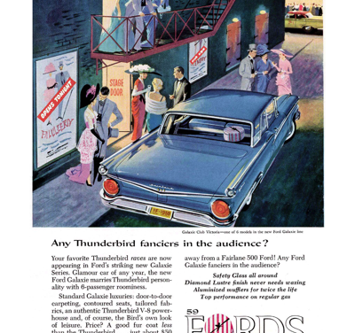 1959 Ford Print Ad “Any Thunderbird fanciers in the audience?”