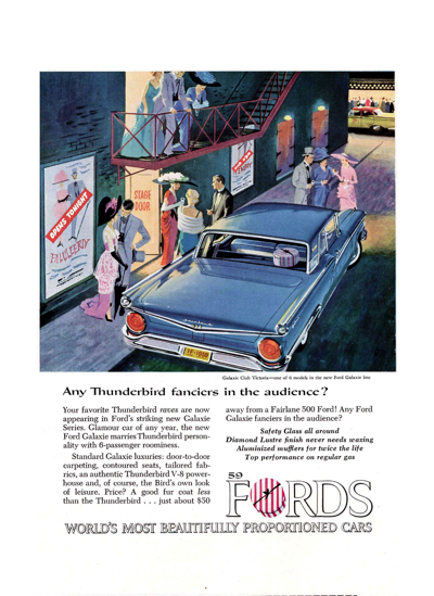 1959 Ford Print Ad “Any Thunderbird fanciers in the audience?”