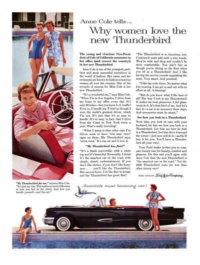 1959 Ford Thunderbird Print Ad “Why woman love the new Thunderbird”