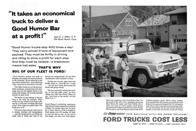 1959 Ford Good Humor Truck Print Ad “It takes and economical truck to deliver a Good Humor Bar at a profit!”