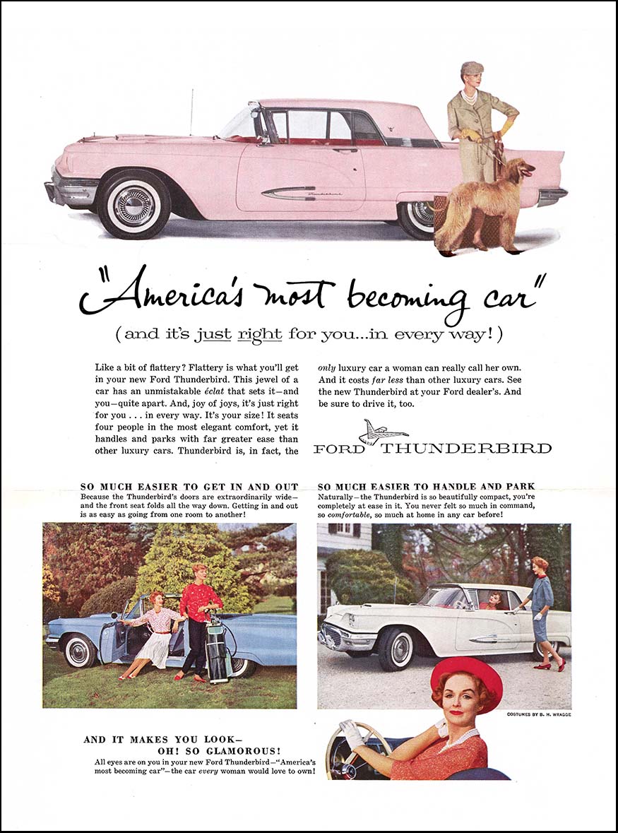 1959 Ford Thunderbird Print Ad "America's most becoming car"