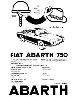 1959 Fiat Abarth 750 Print Ad “for sport and touring”