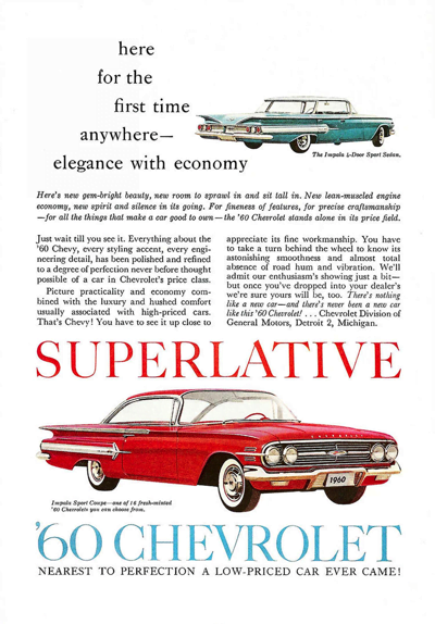 1960 Chevrolet Impala Ad “Here for the first”