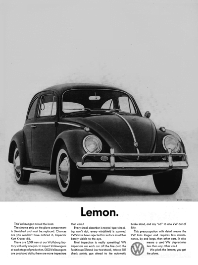 1960 Volkswagen Ad "Lemon."