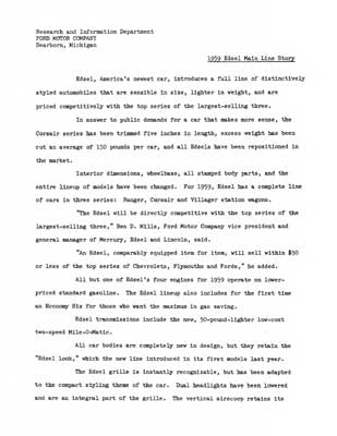 1959 Ford Edsel Mainline Story Customer Letter