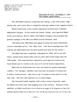 1960 Ford Edsel Mainline Story Customer Letter