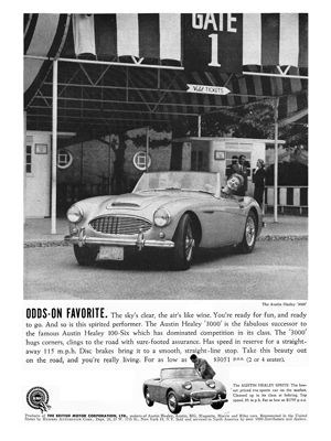1960 Austin Healey 3000 Ad "Odds On Favorite"