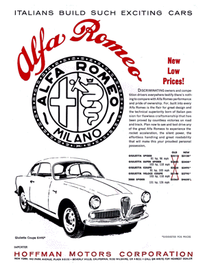 1961 Alfa Romeo Ad "New Low Prices!"