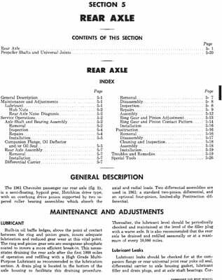 1961 Chevrolet Shop Passenger Car Shop Manual Section 5 Rear Axle