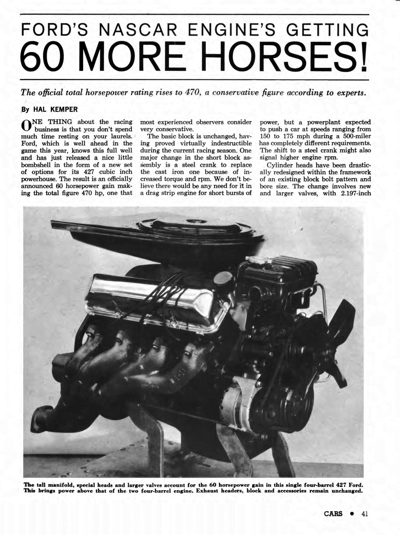 CTAM October 1963 – Ford’s Nascar Engines Getting 60 More Horses