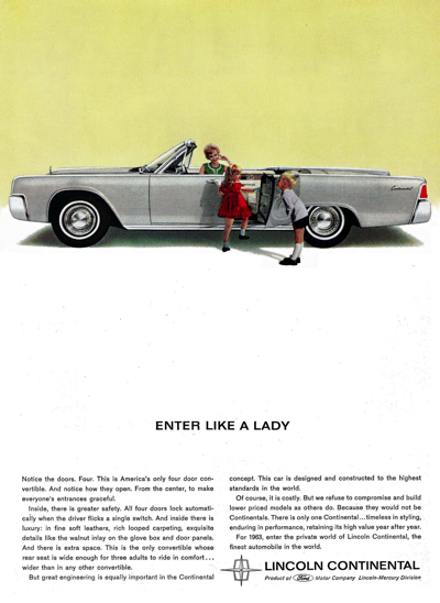 1963 Lincoln Continental Ad "Enter like a lady"