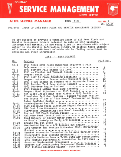 1963 Pontiac Service Management Newsletters, Nos. 11-20