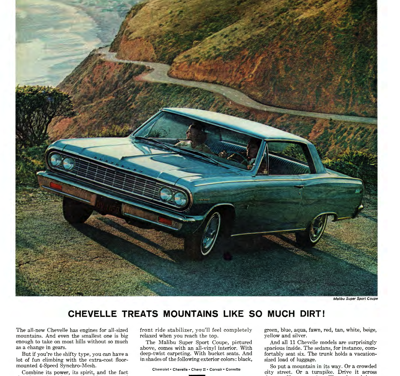 1964 Chevrolet Ad, Chevelle SS “Chevelle treats mountains like so much dirt!”