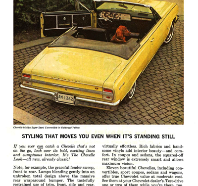 1964 Chevrolet Ad, Chevelle “Styling that moves you even when its standing still”
