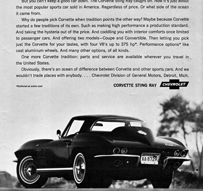 1964 Chevrolet Ad, Corvette Sting Ray Coupe “Can a sports car from the wrong side of the ocean make good?”