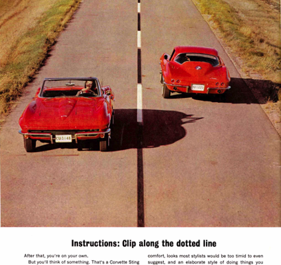 1964 Chevrolet Ad, Corvette Sting Ray Coupe and Roadster “Instructions; clip along the dotted line”