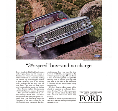 1964 Ford Ad Agency Detail – Galaxie 500XL “3 1/2 speed box – and no charge”