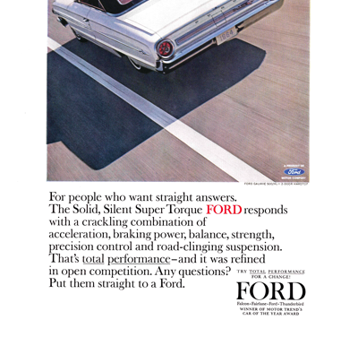 1964 Ford Ad Agency Detail – Galaxie 500XL “For people who want straight answers”