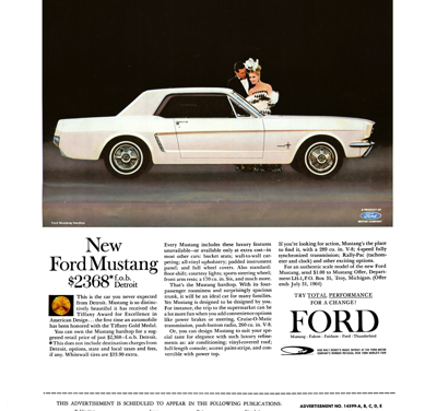 1964 1/2 Ford Ad Agency Detail Copy – Mustang “New Ford Mustang $2368”