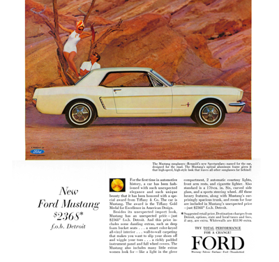 1964 1/2 Ford Ad Agency Detail – Mustang “Presenting Mustang – the unexpected look in cars and sunglasses”