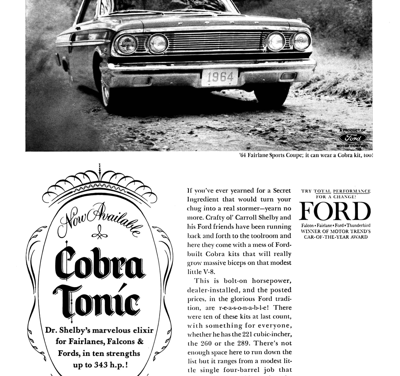 1964 Ford Ad Fairlane “Now available – Cobra Tonic”