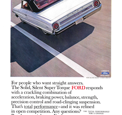 1964 Ford Ad – Galaxie 500XL “For people who want straight answers”