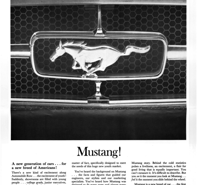 1964 1/2 Ford Ad Mustang Dealer Announcement “Mustang! A new breed or cars for a new generation of Americans”