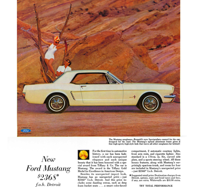 1964 1/2 Ford Ad Mustang “Presenting Mustang – the unexpected look in cars and sunglasses”