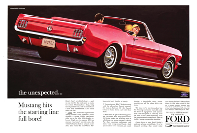 1964 1/2 Ford Ad Landscape -Mustang "Mustang hits the starting line full bore!"