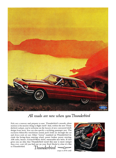 1964 Ford Ad Thunderbird "All roads are new when you Thunderbird"