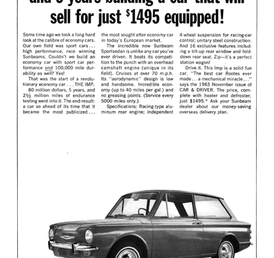 1964 Sunbeam Imp Ad “Read why we spent 80 million dollars. . . “