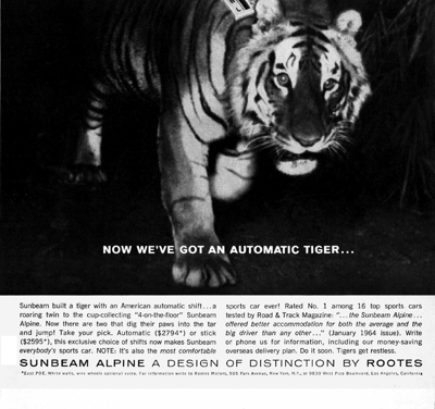 1964 Sunbeam Tiger Ad “Now we’ve got an automatic Tiger . . . “