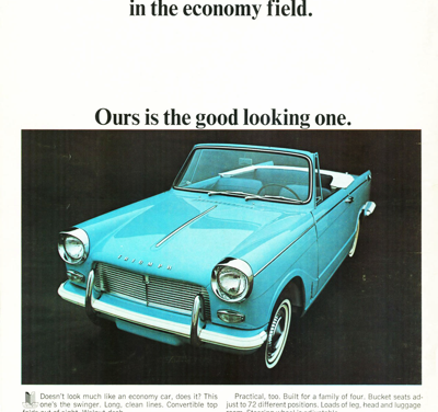 1964 Triumph 1200 ad “There are two popular convertibles…”