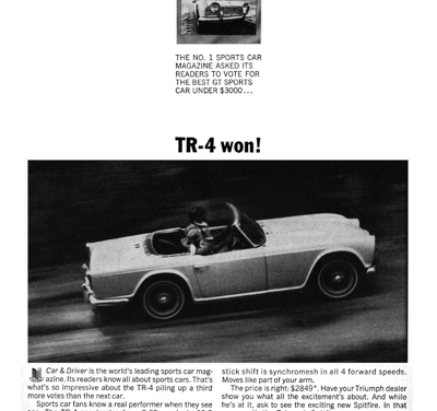 1964 Triumph TR-4 Ad “TR-4 Won!”