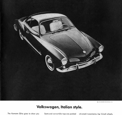 1964 VW Karmann Ghia Ad “Volkswagen, Italian style”