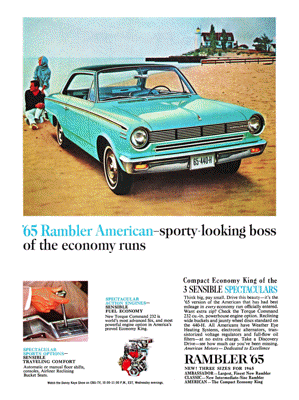 1965 Rambler American Ad "Sporty looking boss of the economy runs"