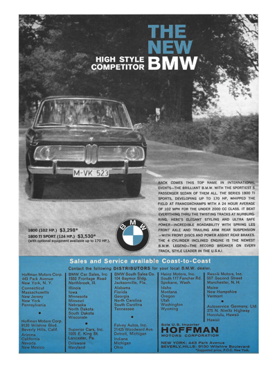 1965 BMW 1800 Ad "High Style Competitor - The New BMW"