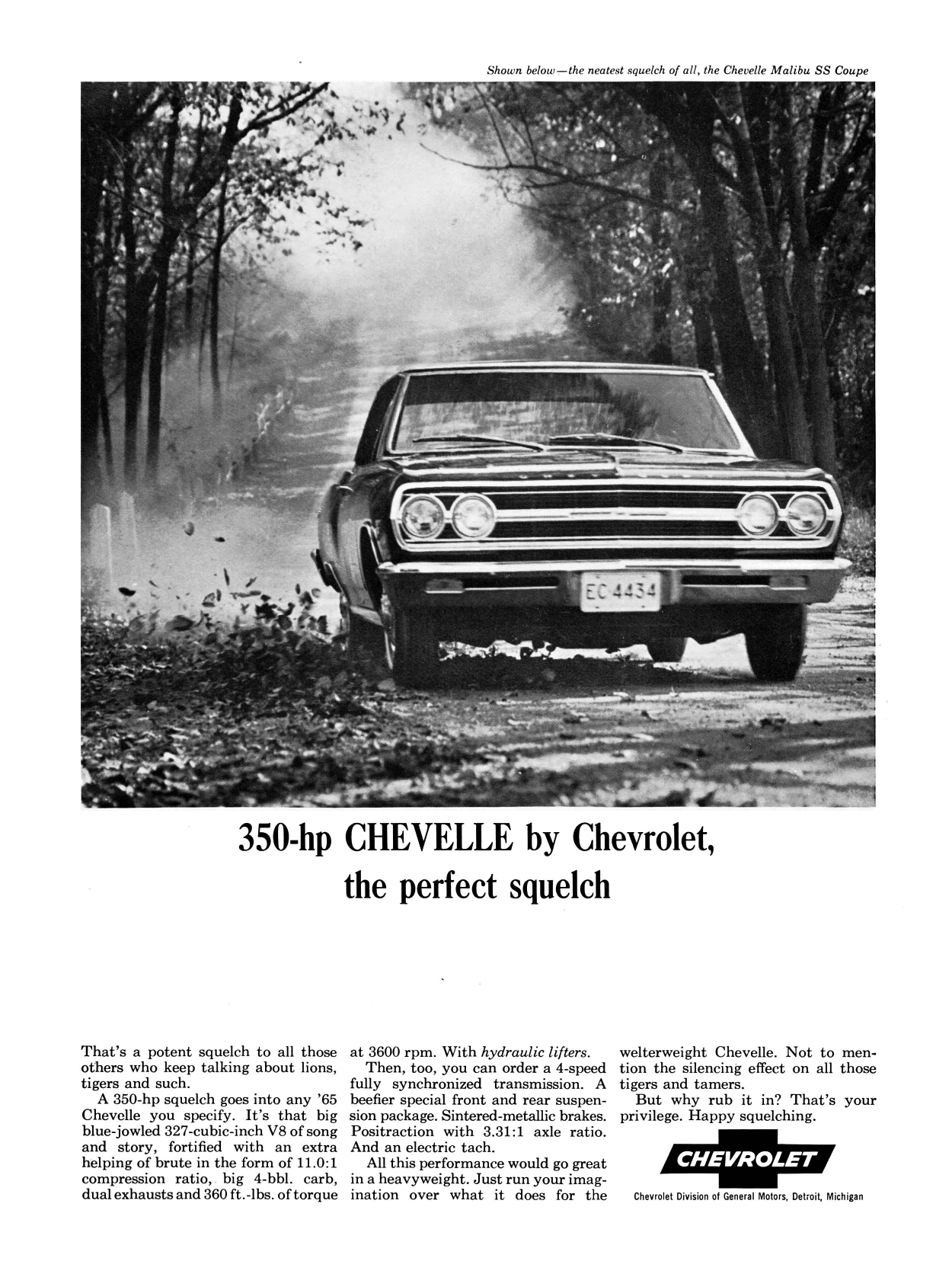 1965 Chevrolet Ad, Chevelle Malibu Super Sport Coupe "The Perfect Squelch"