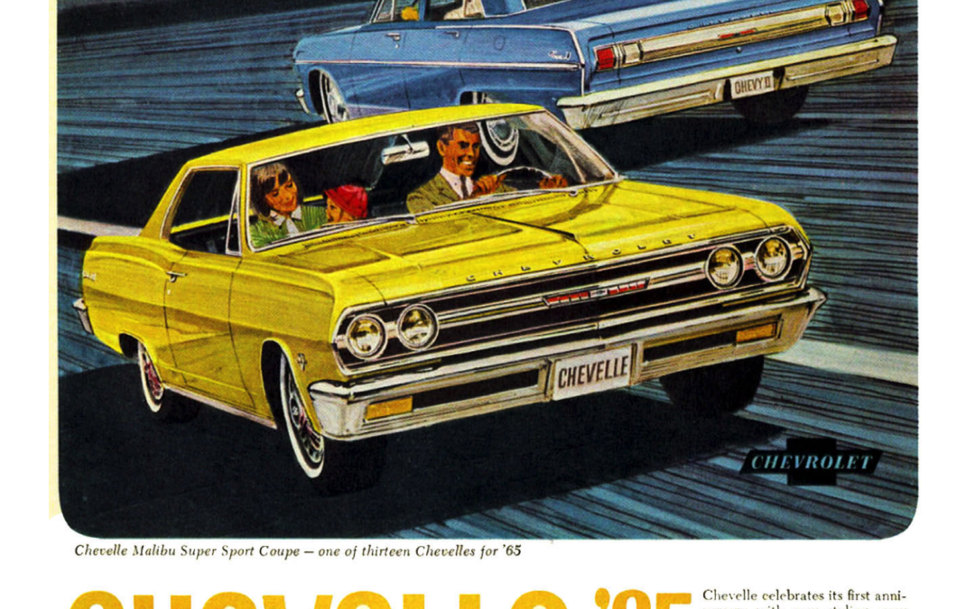1965 Chevrolet Ad, Chevelle Malibu Sport Coupe, Chevy II “5 beautiful shapes for ’65”