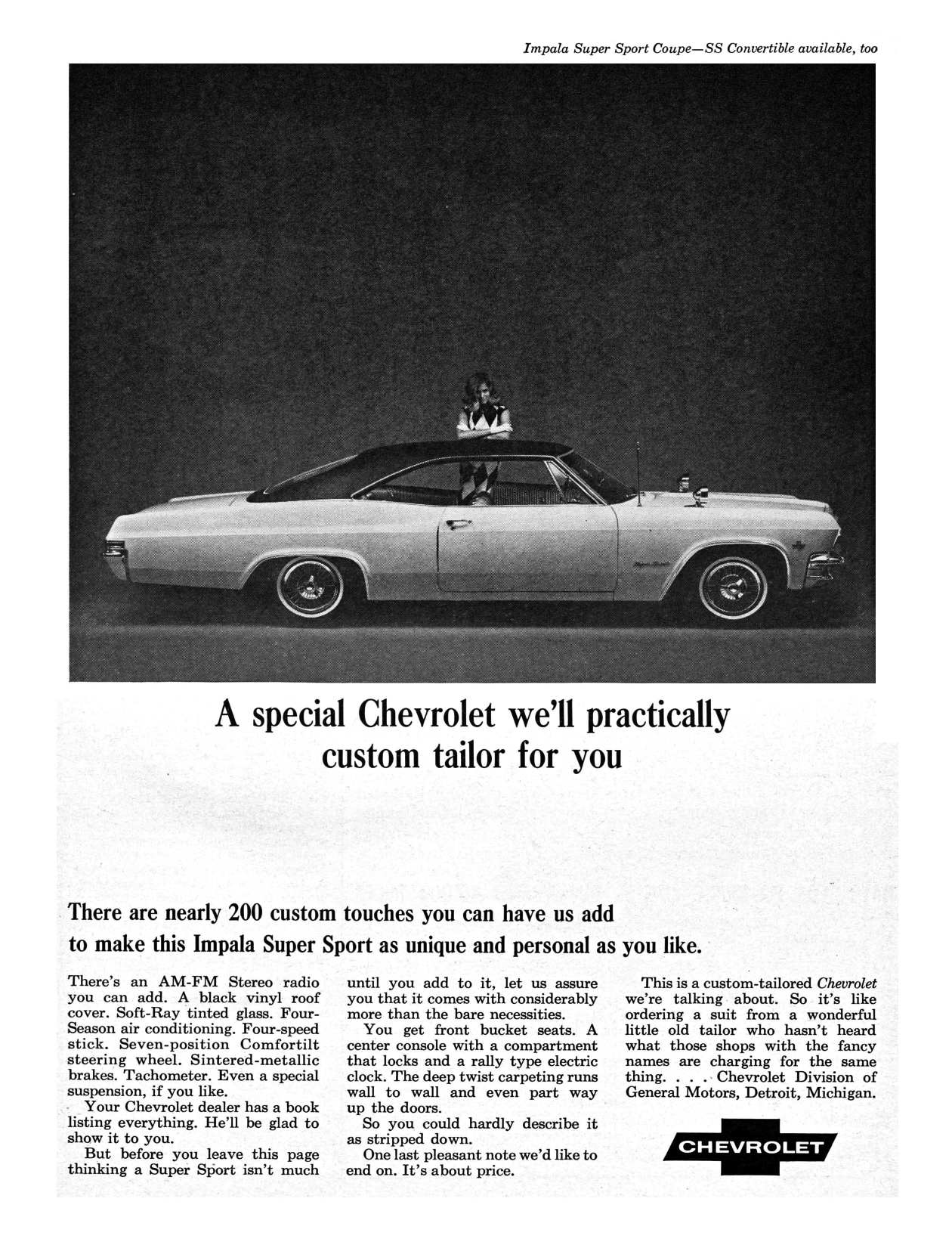 1965 Chevrolet Ad, Impala Super Sport "... We'll practically custom tailor for you."