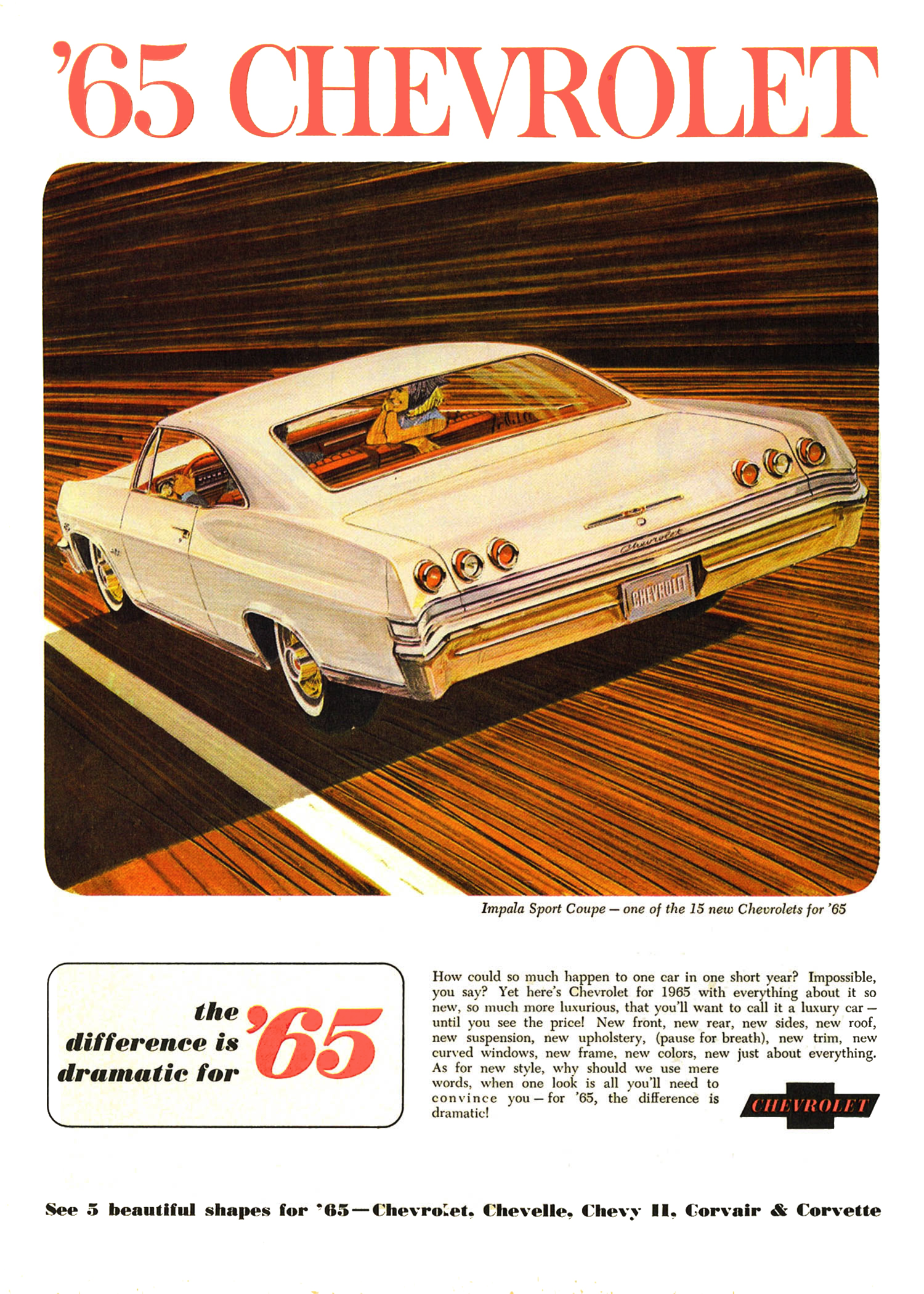 1965 Chevrolet Ad, Impala Sport Coupe "The difference is dramatic for '65"