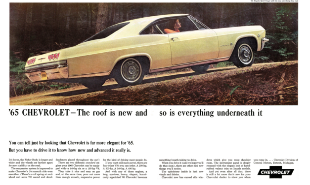 1965 Chevrolet Ad, Impala Sport Coupe “The roof is new . . . and so is everything underneth it”