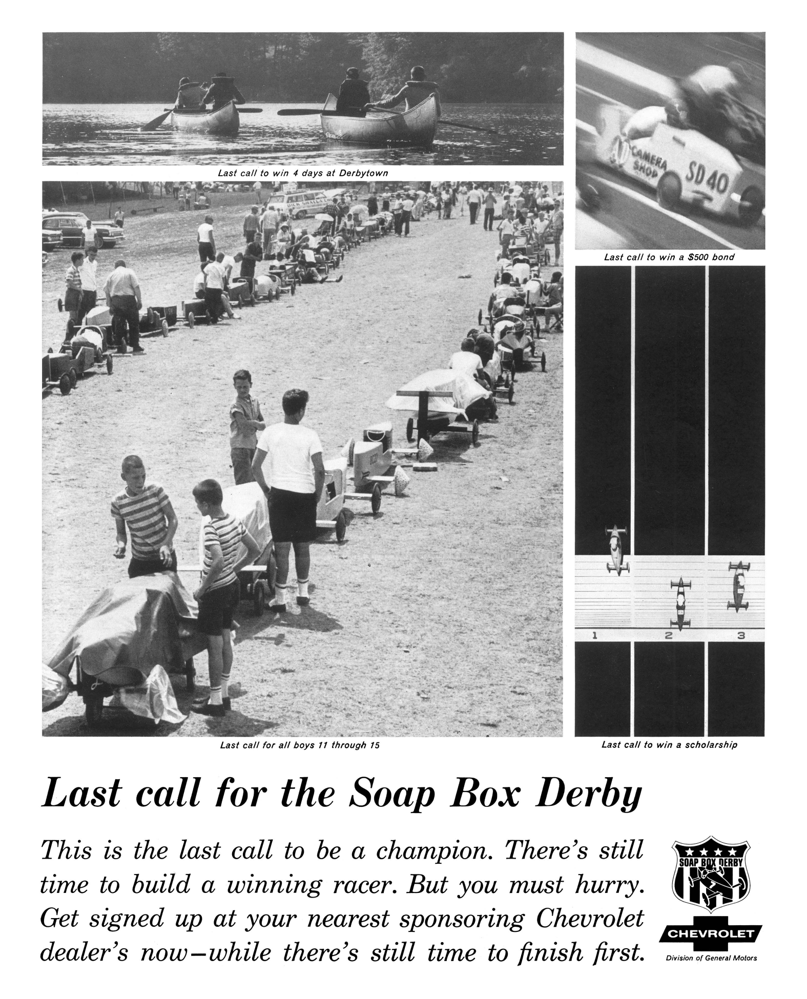 1965 Chevrolet Ad, Soap Box Derby, “Last call for the Soap Box Derby”