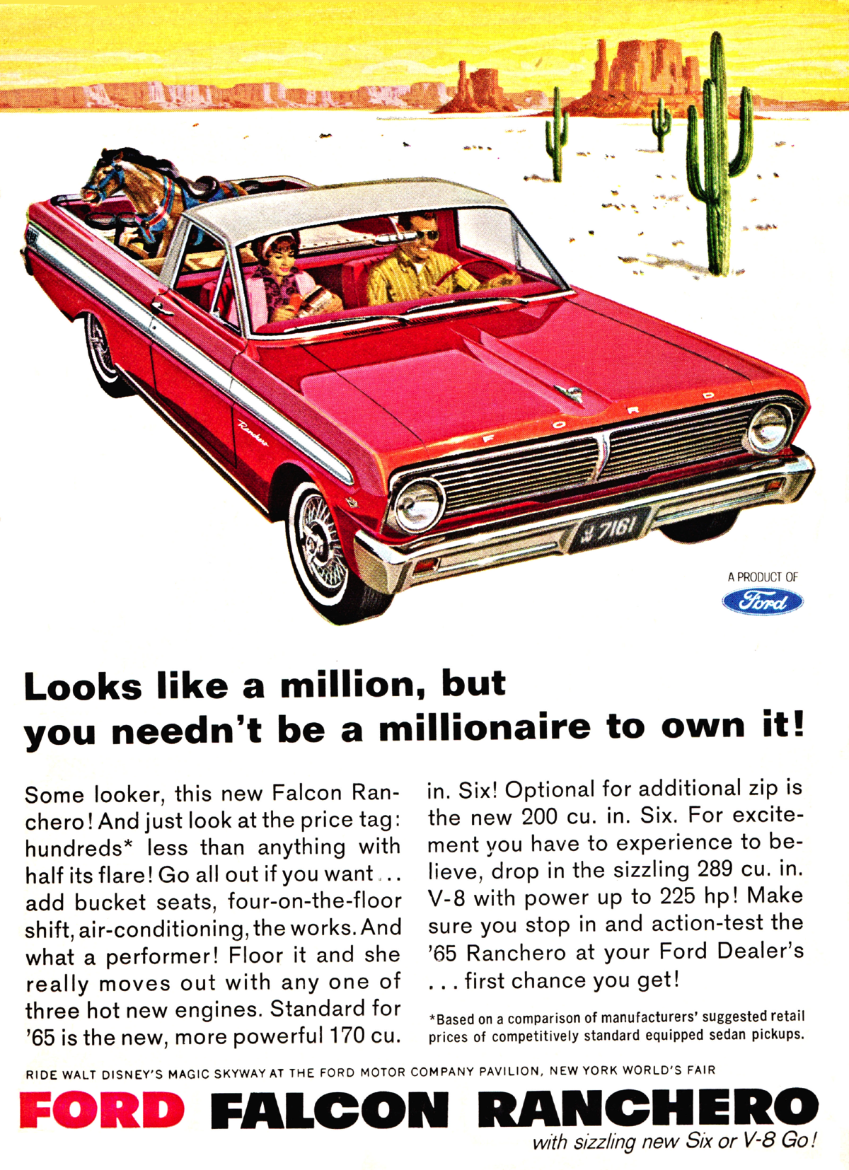 1965 Ford Ad Falcon Ranchero "Looks like a million, but..."