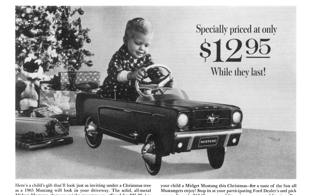 1965 Ford Ad Mustang Childs Pedal Car “Now-Just in time for christmas”