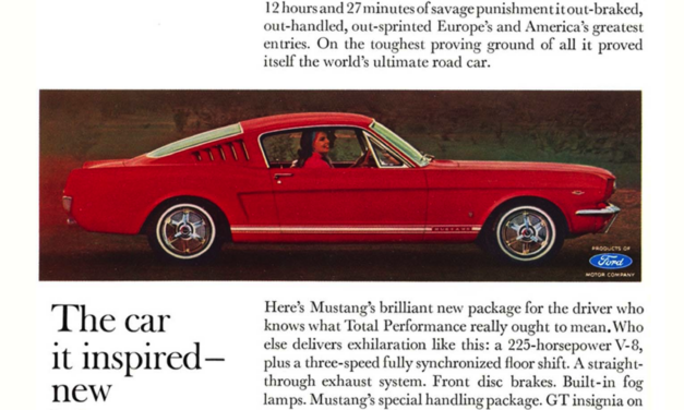 1965 Ford Ad Mustang GT Fastback “The ultimate Total Performance . . . The car it inspired.”