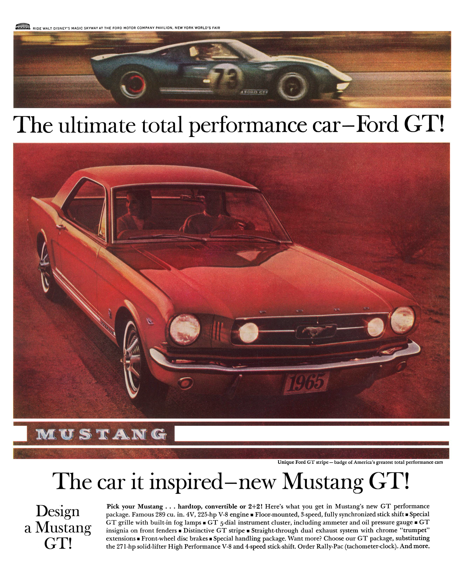 1965 Ford Ad Mustang GT/GT40 "The ultimate performance car......The car it inspired"